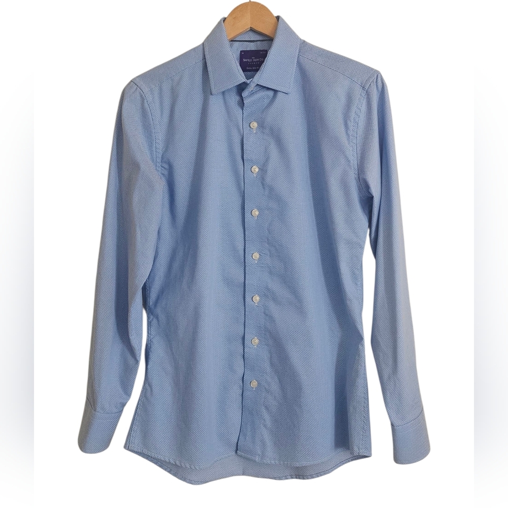 The Savile Row Co. London Men's Blue Extra Slim Fit Cotton Dress Shirt 15, 32-33